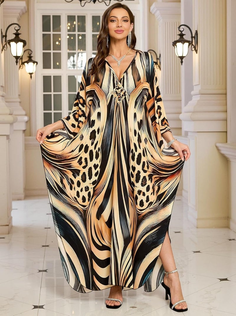 KEYLORTING Women’s Kaftan Beach Cover Up Dress Plus Size Summer Swimsuit Loungewear Maxi Dress - Image 5